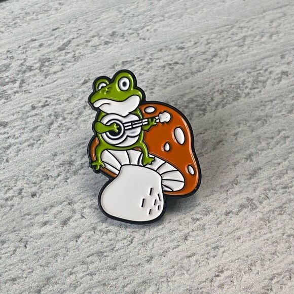 Jamming Frog & Shroom Enamel Pin/ Brooch Lapel - Picture 2 of 6